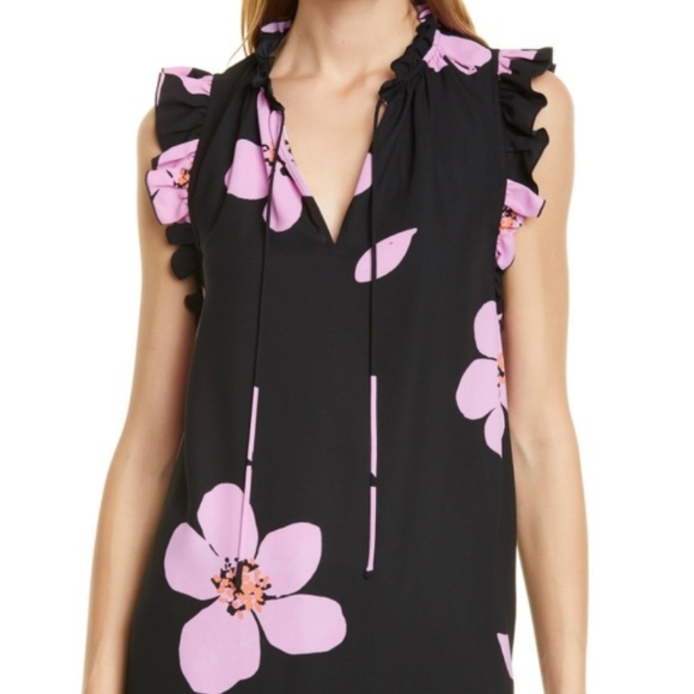 Kate Spade Grand Flora Pink/Black Ruffle XS Top
